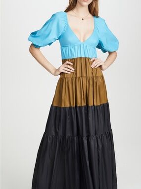 STAUD Meadow Empire Colorblock Tiered Maxi Dress
